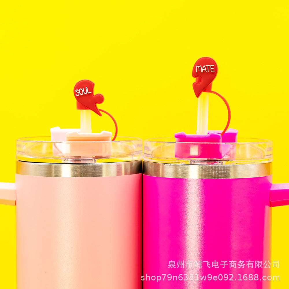 Wholesale Valentine's Day Love Silicone Straw Cap Cute Sweetheart Cartoon Straw Decorative Lid Straw Plug Straw Sleeve Straw Holder